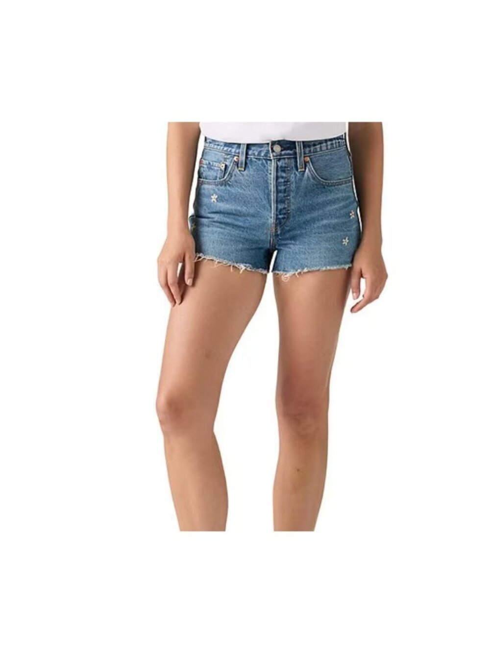 New Levi's Size 31 501 Original Shorts Floral Embroidered Medium Wash